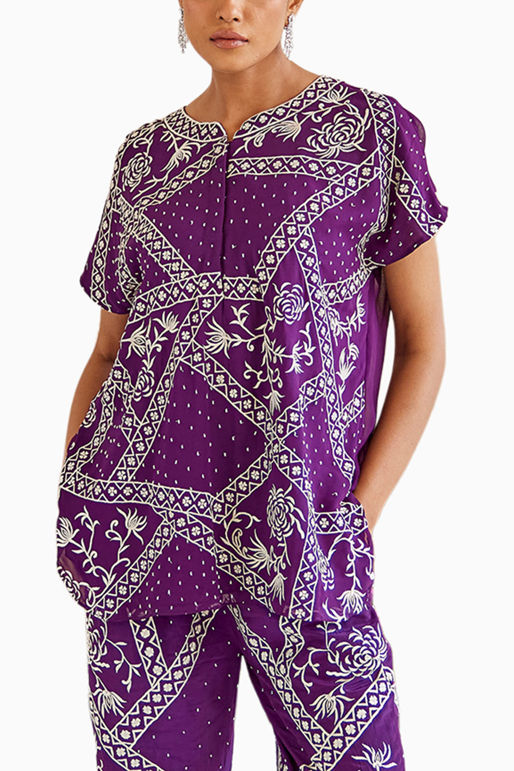 Purple Parsi Gaara Shirt and Grid Pants