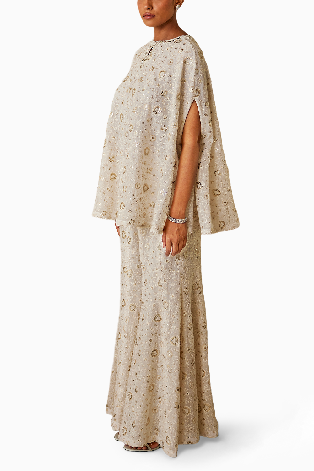 Chikankari Cape with Bootcut Pants