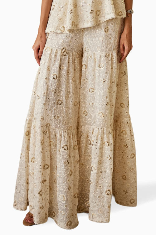 Chikankari Asym Top with Layered Shararas