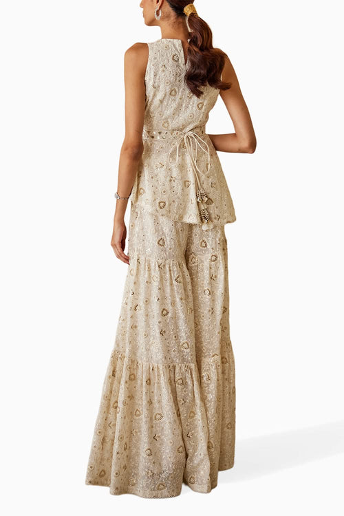 Chikankari Asym Top with Layered Shararas