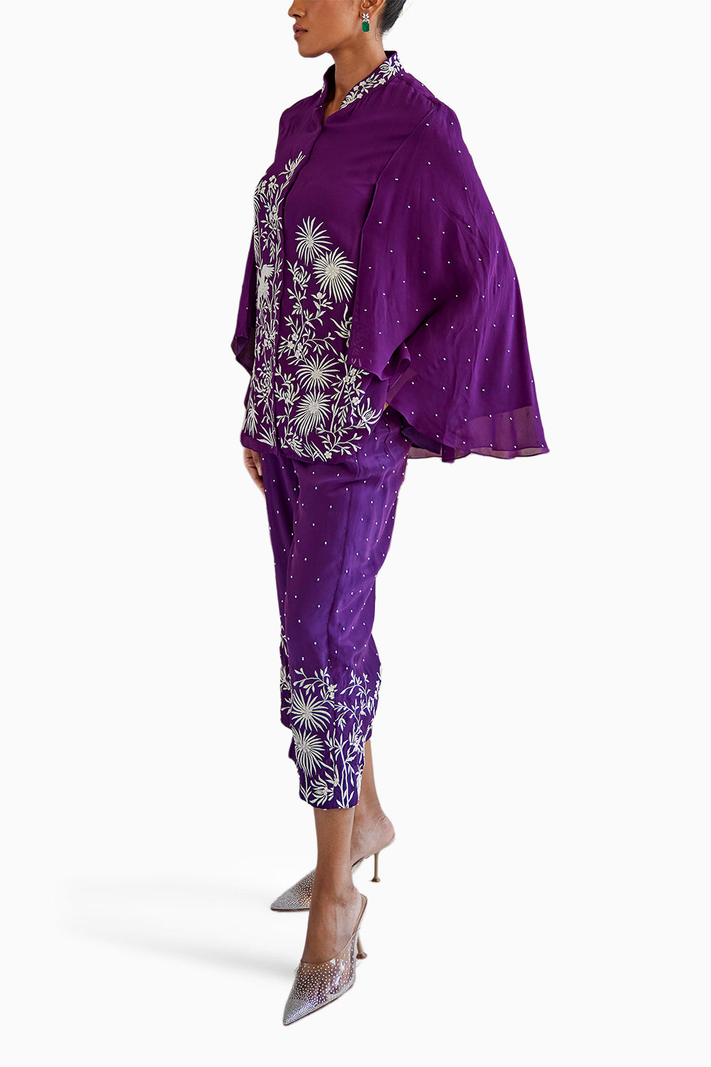 Purple Parsi Gaara Cape with Pants Set