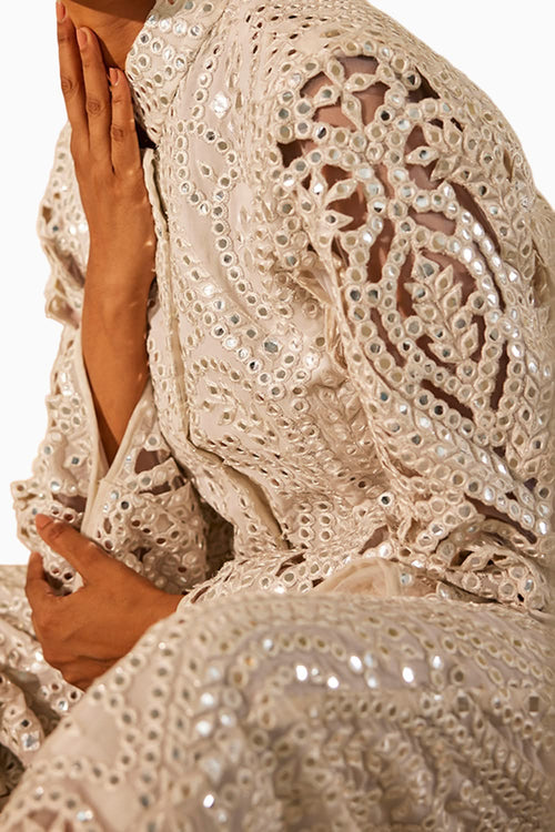 Ivory Jalliwork Jacket with Straight Pants