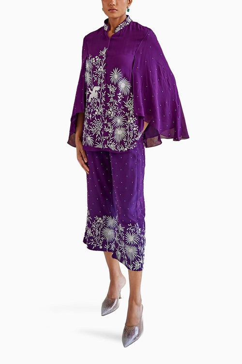 Purple Parsi Gaara Cape with Pants Set