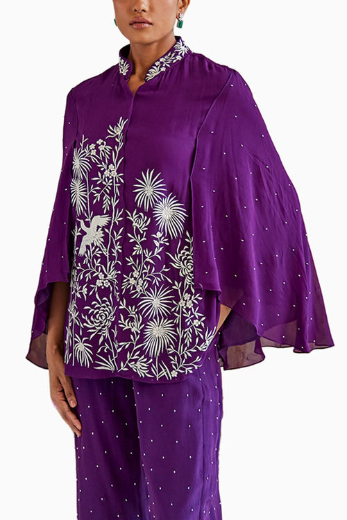 Purple Parsi Gaara Cape with Pants Set