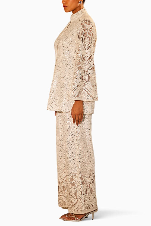 Ivory Jalliwork Jacket with Straight Pants