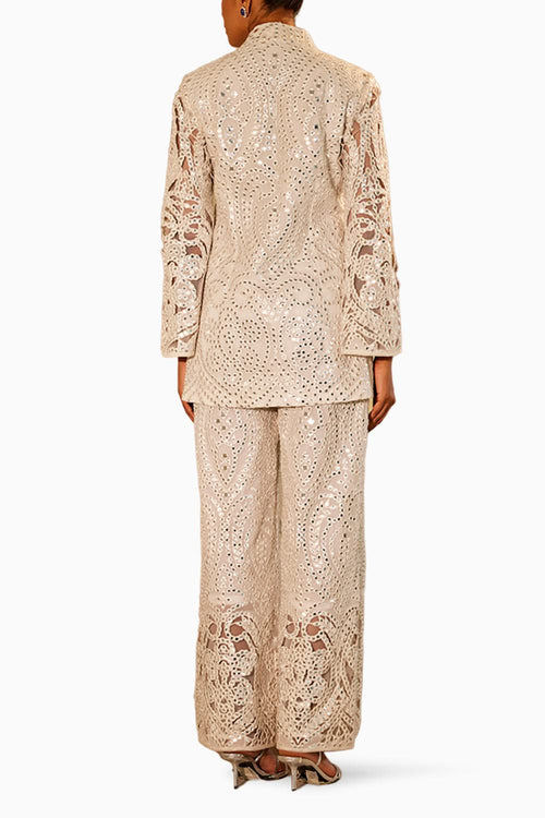 Ivory Jalliwork Jacket with Straight Pants