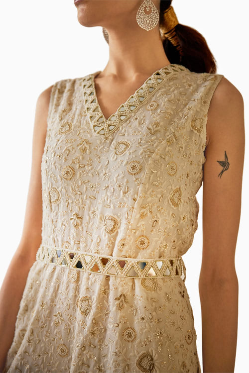 White Chikankari Jump Suit