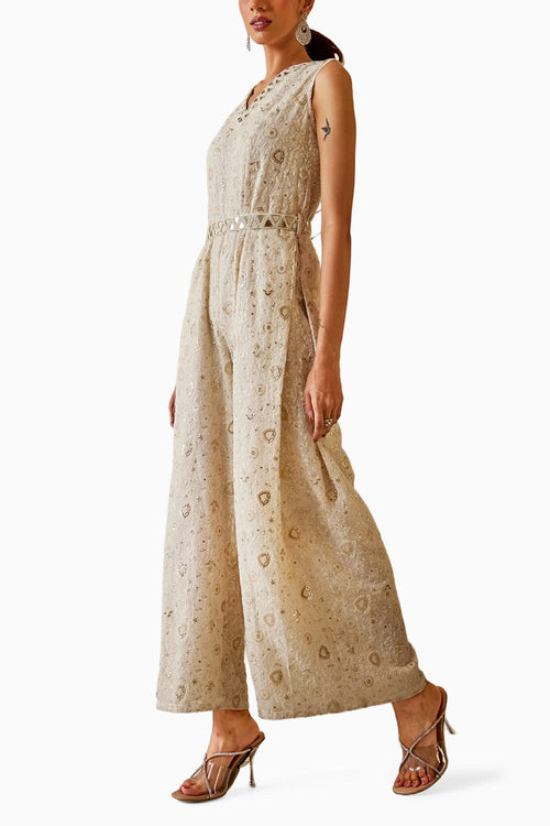 White Chikankari Jump Suit