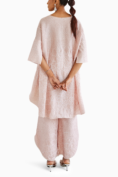 Pastel Pink Crushed Bandhani Coord Set