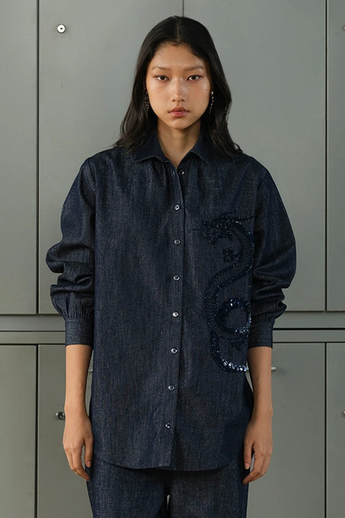 Lurex Denim Embellished Shirt