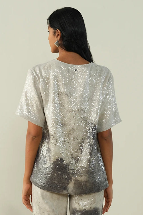 Printed Sequin Sheeted Top