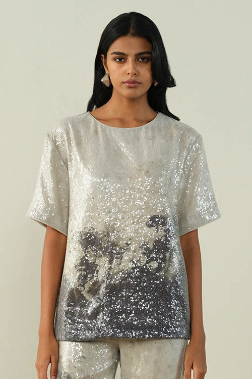 Printed Sequin Sheeted Top