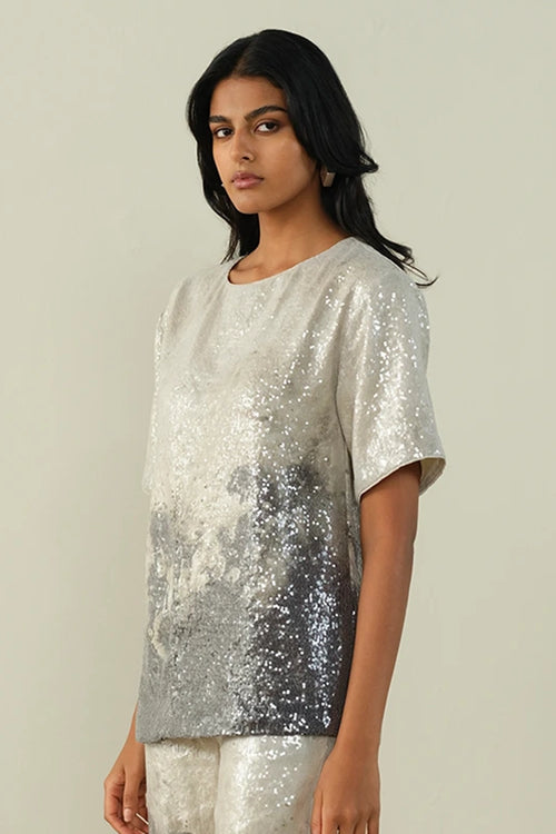 Printed Sequin Sheeted Top