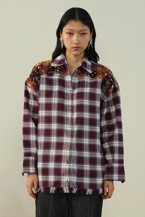 Check Embellished Oversize Shirt