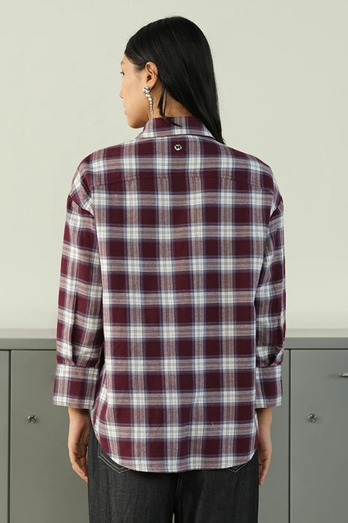 Check Embellished High-Low Shirt