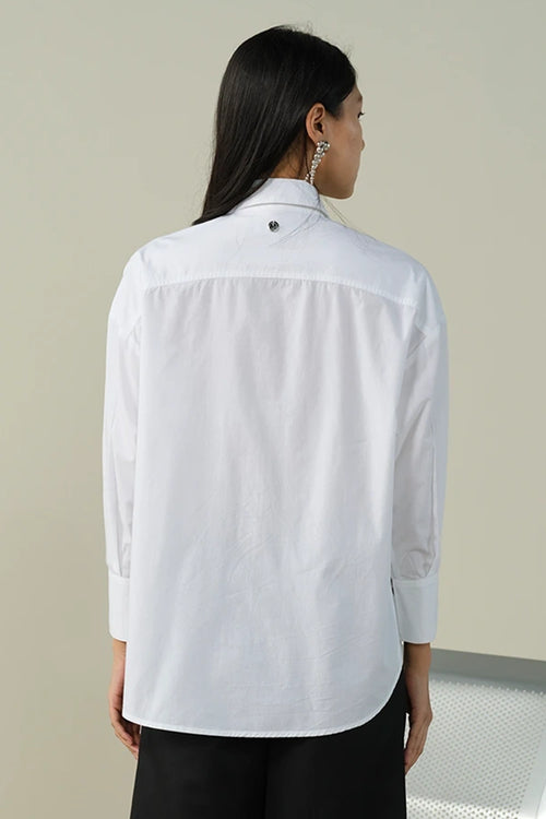 White Embellished High-Low Shirt