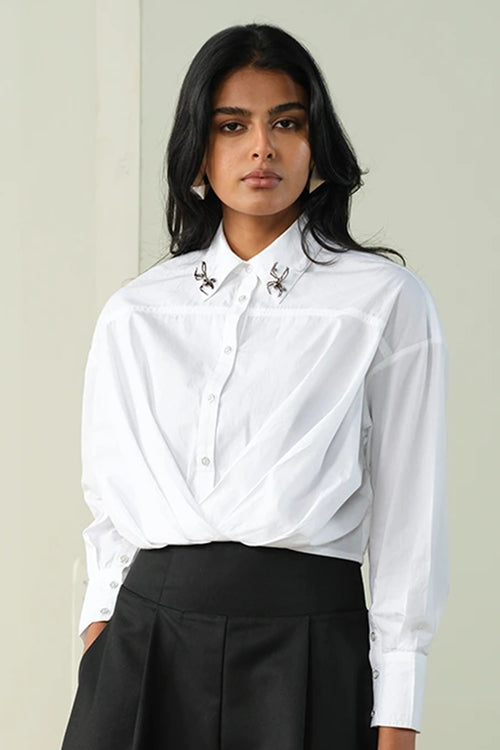 Spider Brooches Crop Shirt