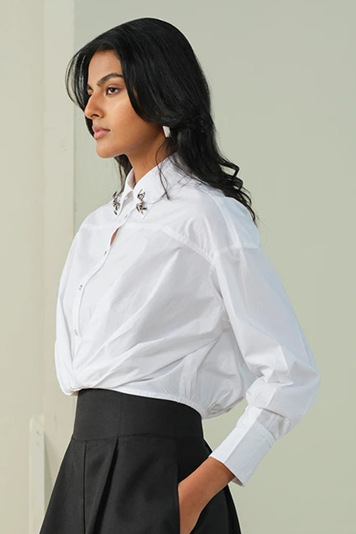 Spider Brooches Crop Shirt