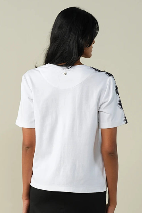 Lace Applique Embellished T-Shirt