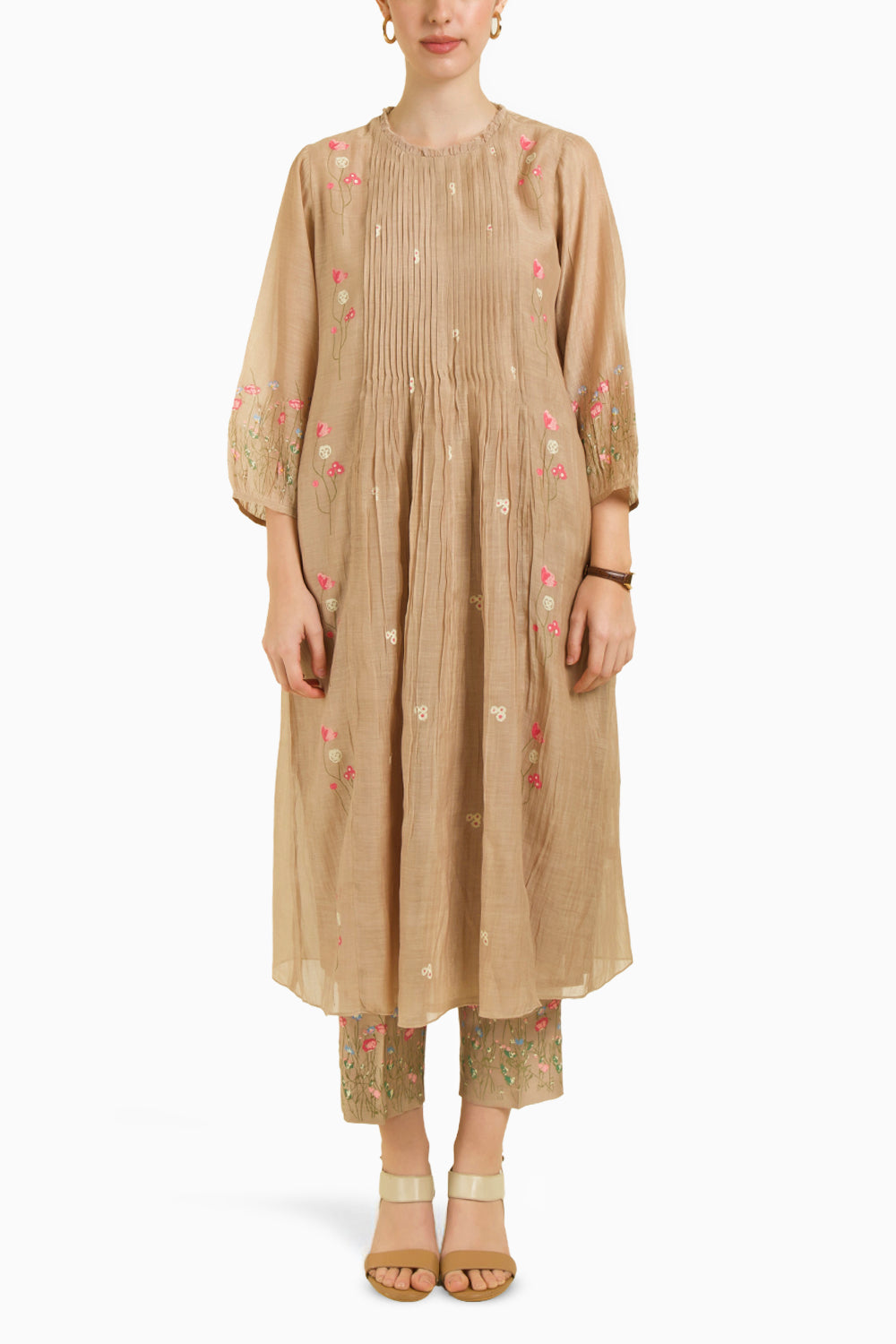 Pleated Tunic with Straight Printed Pant