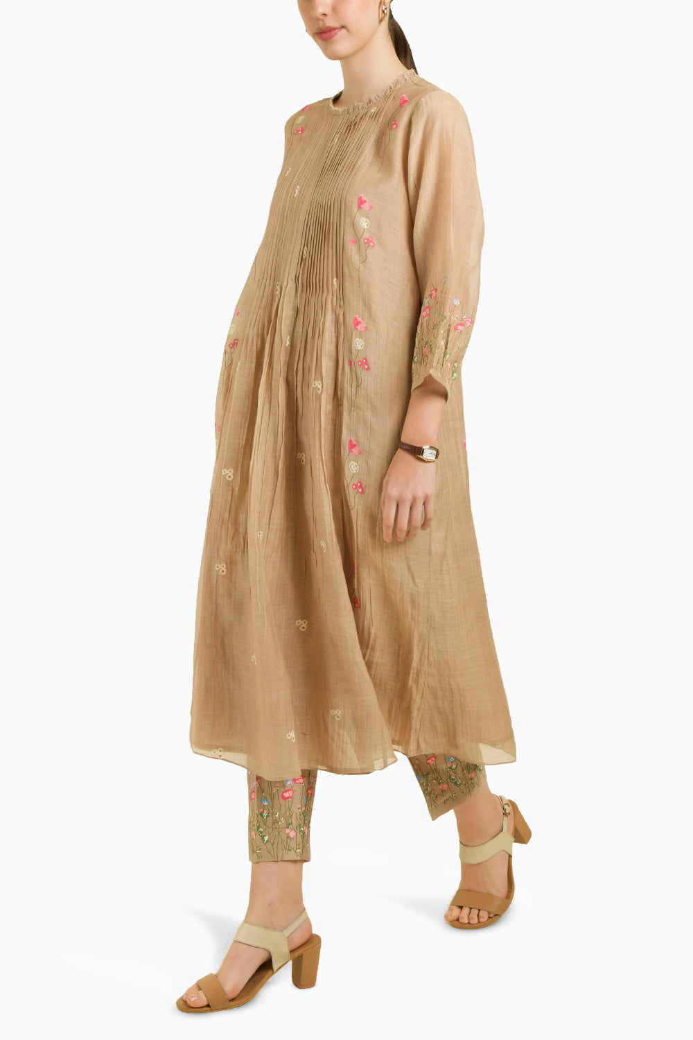 Pleated Tunic with Straight Printed Pant
