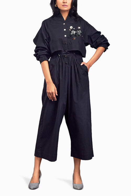 Black Utility Jumpsuit With Badges