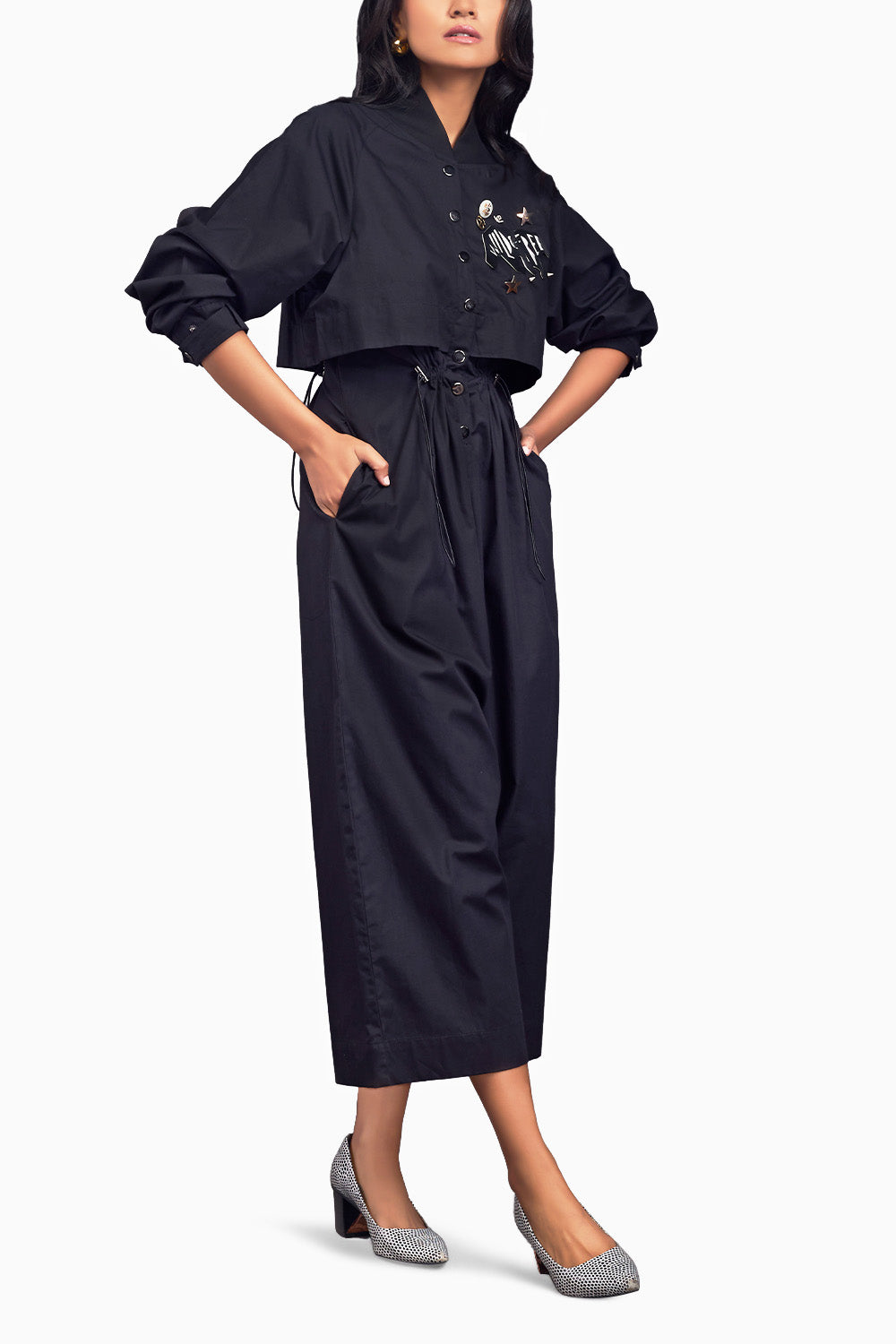 Black Utility Jumpsuit With Badges