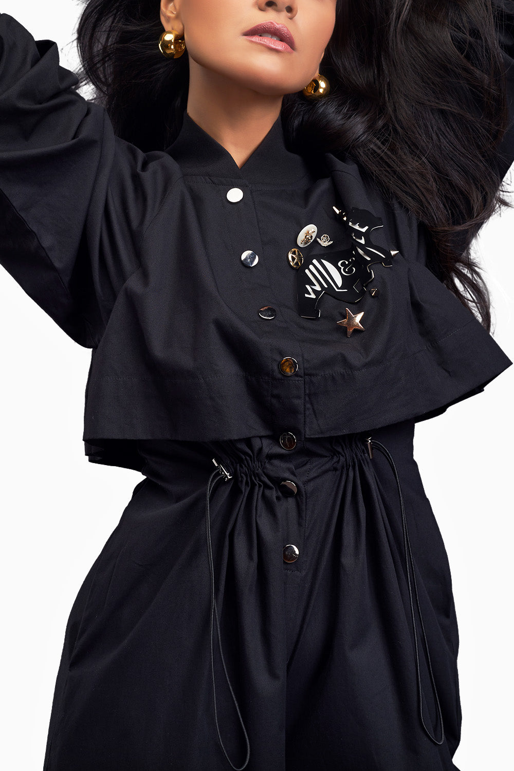 Black Utility Jumpsuit With Badges