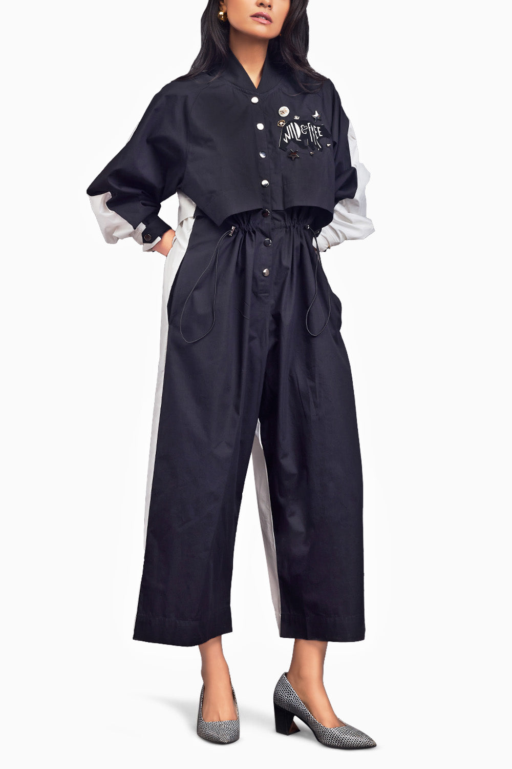 Black & White Utility Jumpsuit With Badges