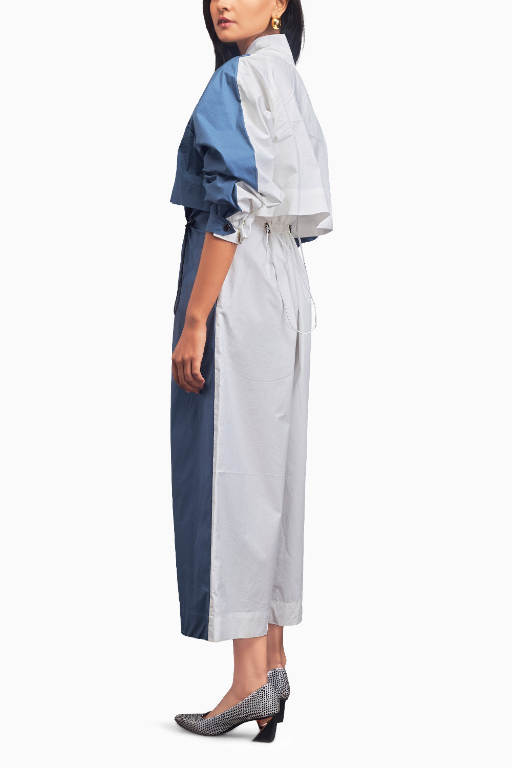 Blue & White Utility Jumpsuit With Badges