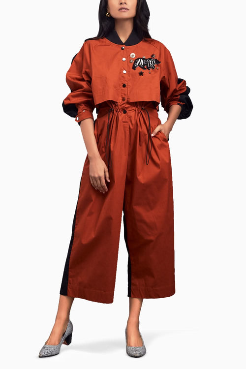 Rust & Black Utility Jumpsuit With Badges