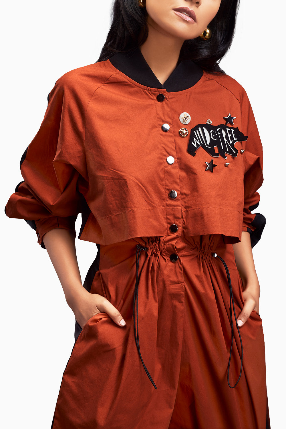 Rust & Black Utility Jumpsuit With Badges