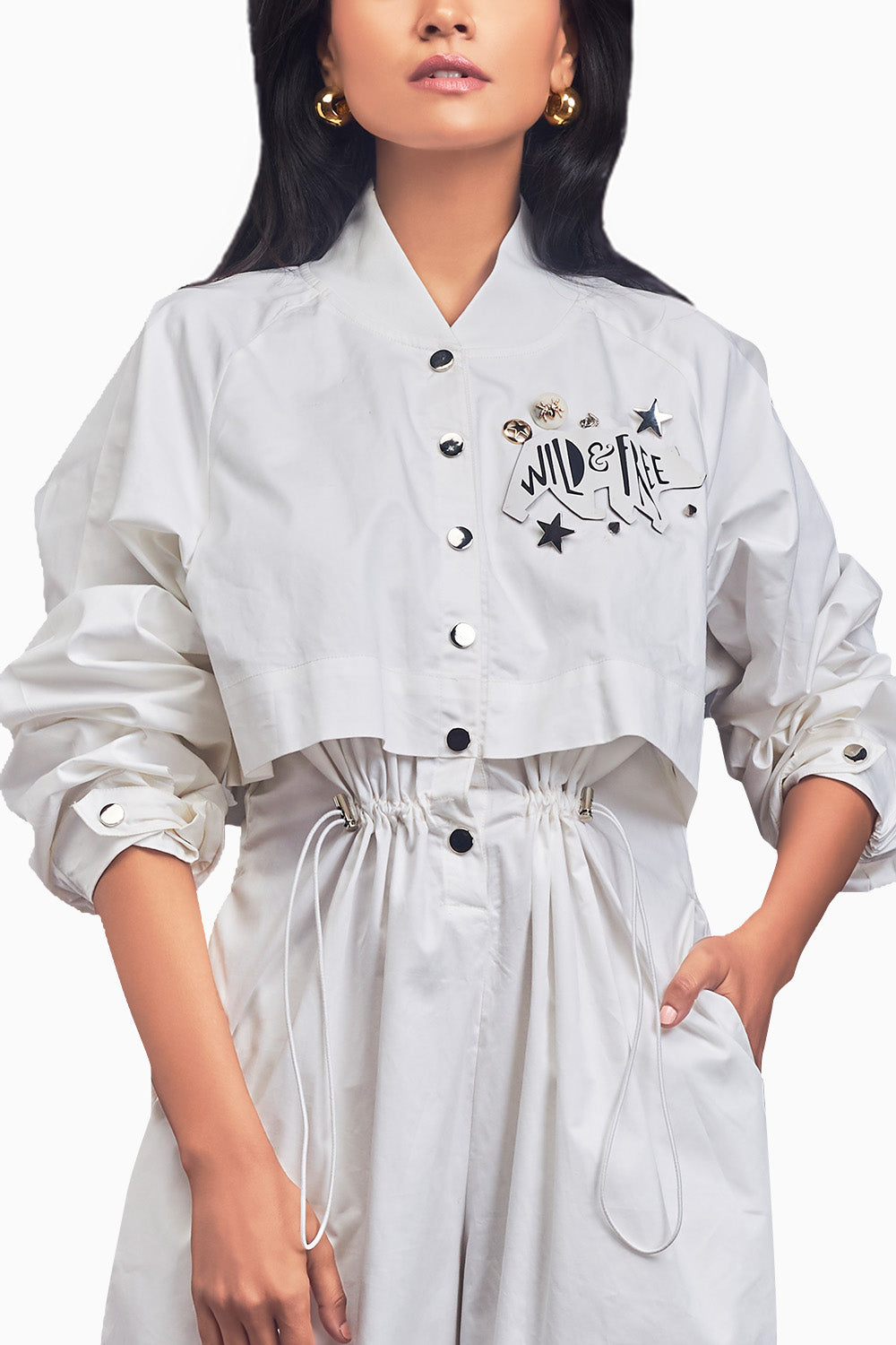 White Utility Jumpsuit With Badges