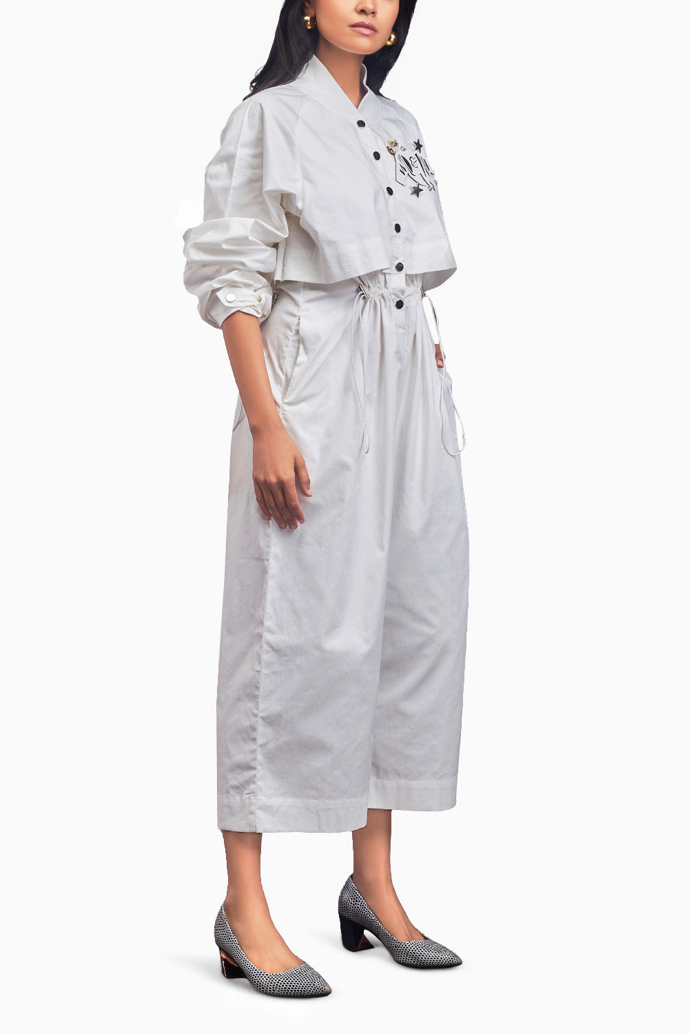 White Utility Jumpsuit With Badges