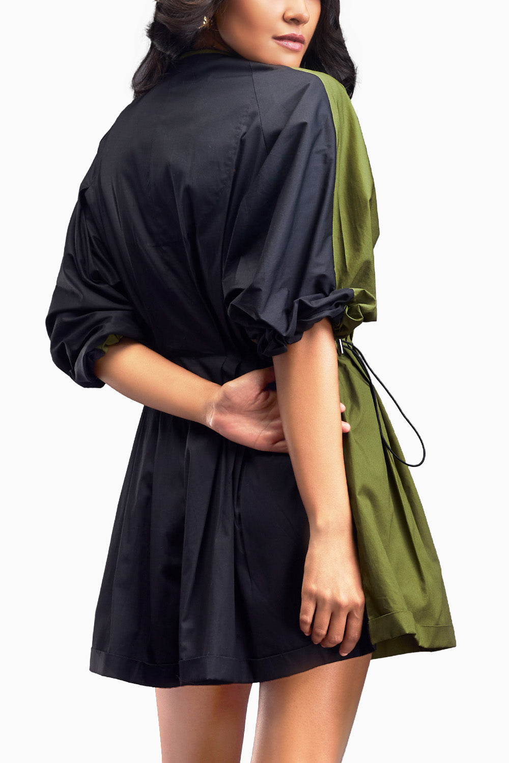 Green Lapel Collared Pleated Playsuit