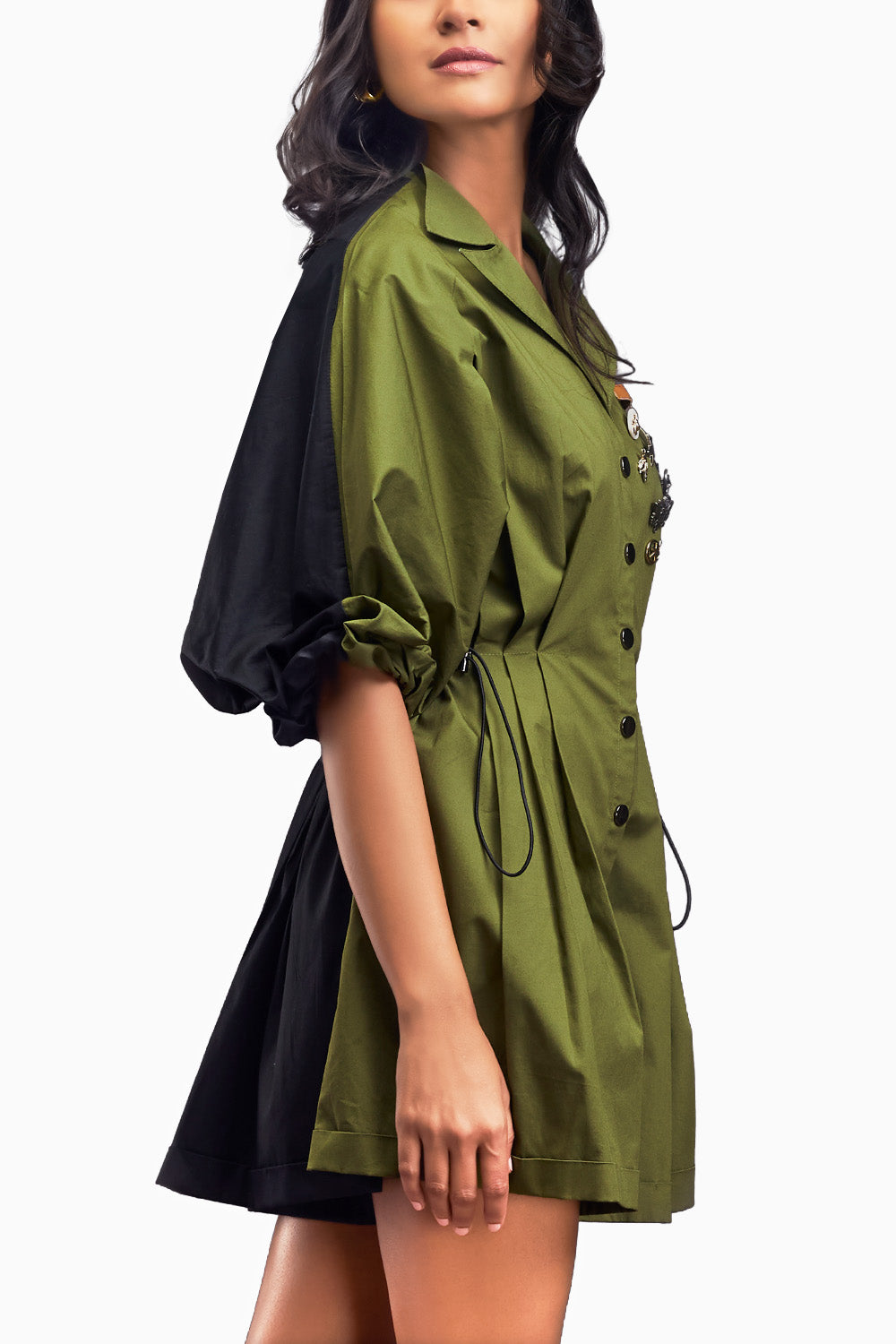 Green Lapel Collared Pleated Playsuit