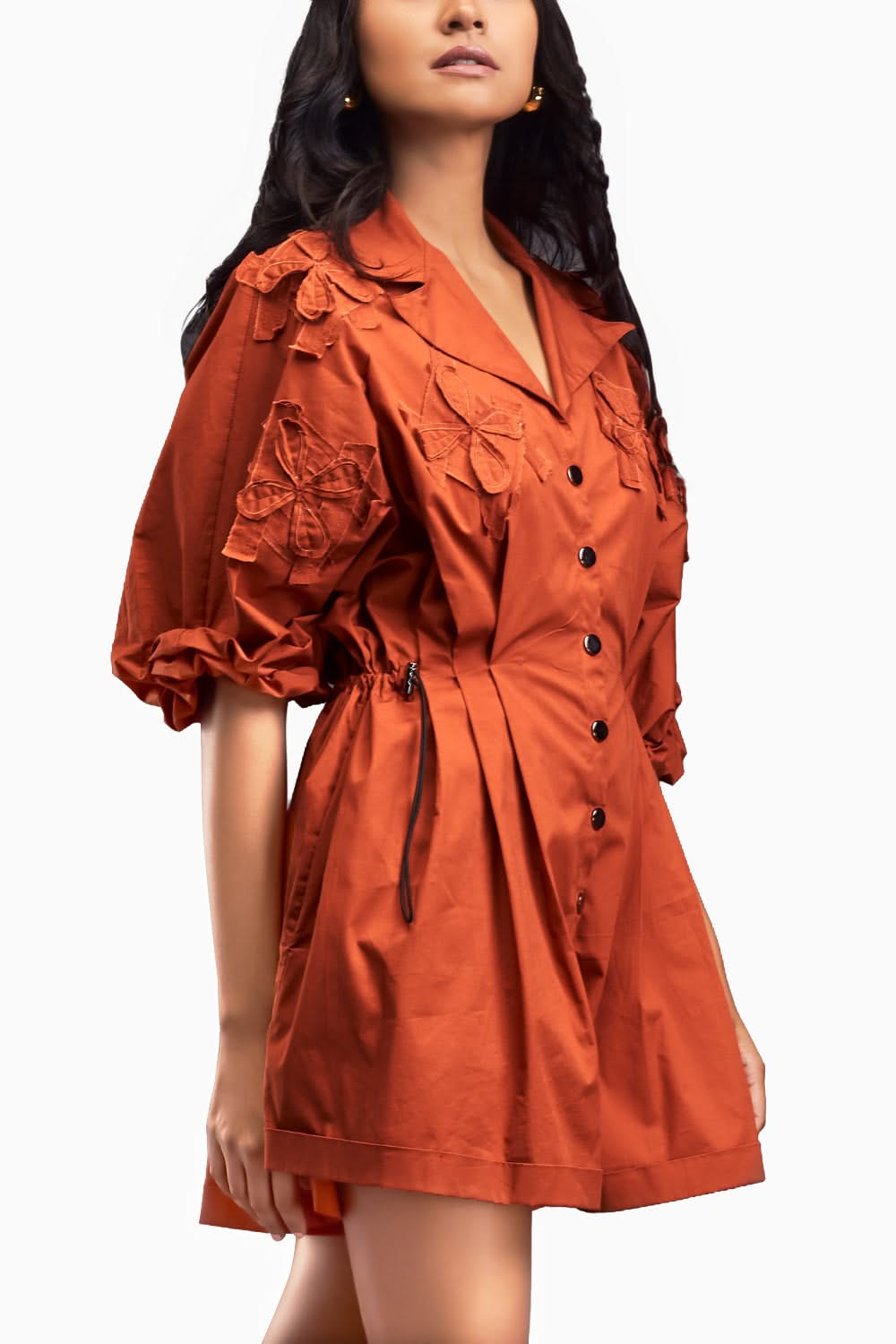 Rust Lapel Collared Pleated Playsuit