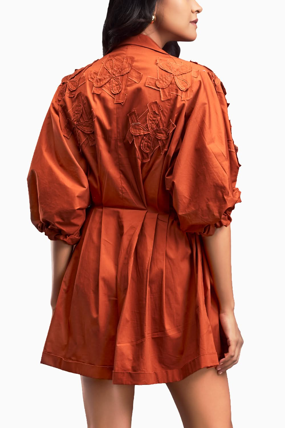 Rust Lapel Collared Pleated Playsuit