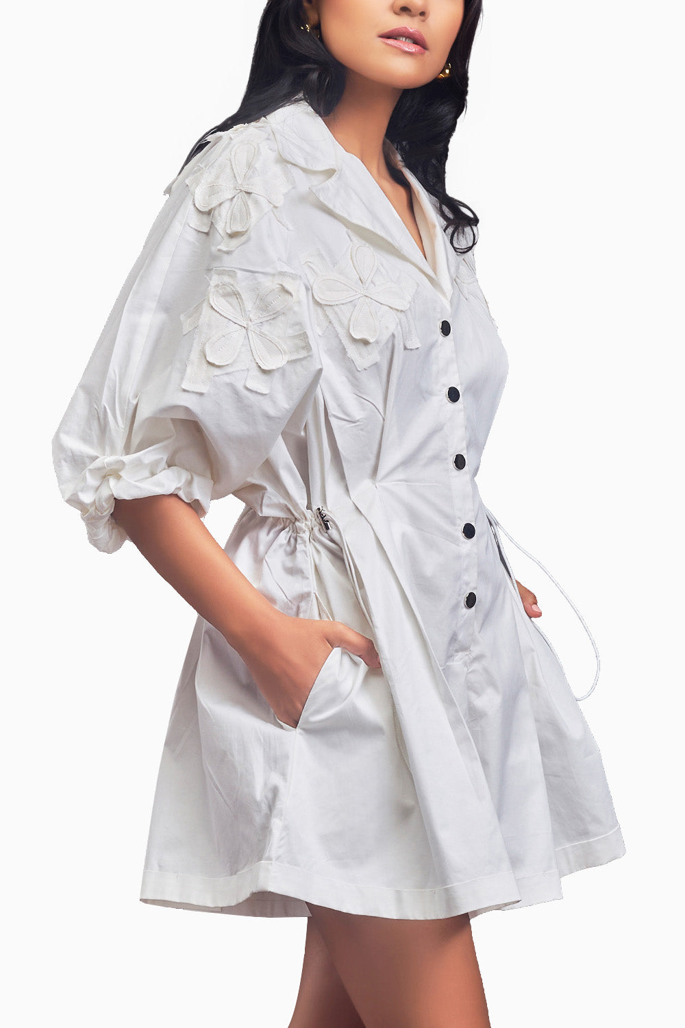 White Lapel Collared Pleated Playsuit