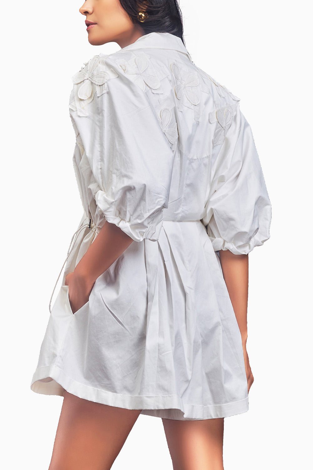 White Lapel Collared Pleated Playsuit