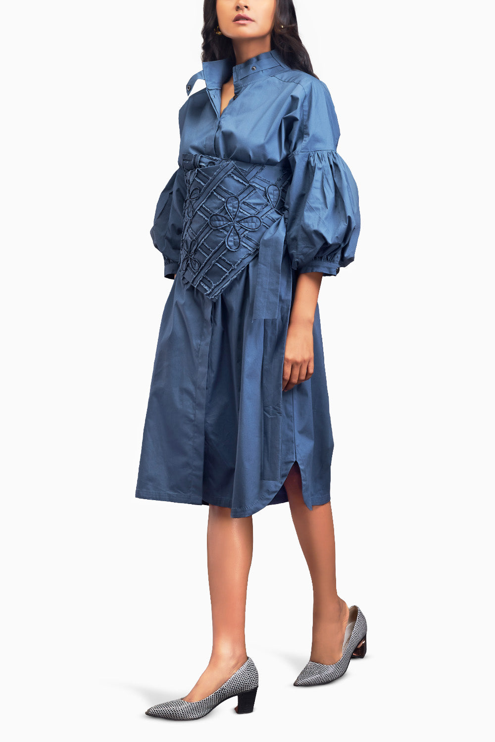 Blue Shirt Dress With Applique Corset