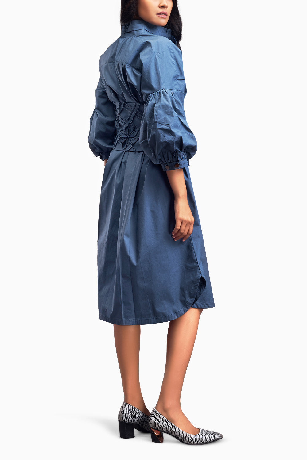 Blue Shirt Dress With Applique Corset