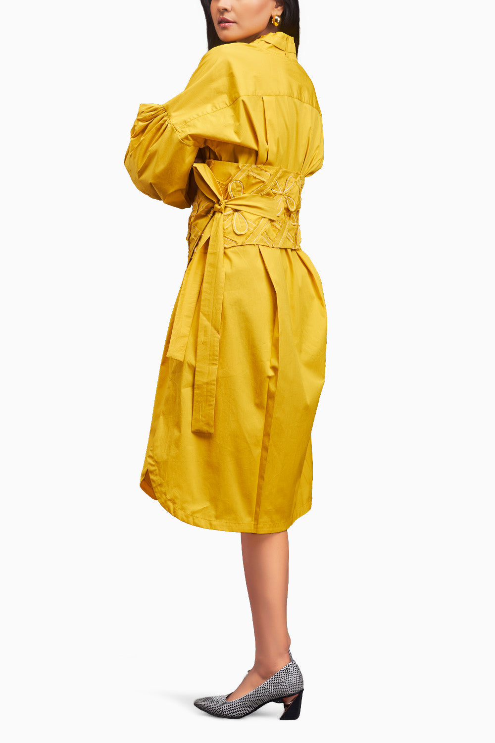 Yellow Shirt Dress With Applique Corset