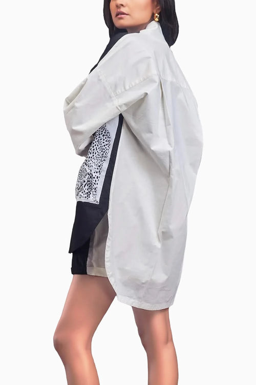 Black & White Oversized Shirt & Shorts Co-ord Set With Patchwork