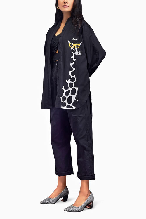 Black High-Low Shirt & Pants Co-ord Set With Patchwork