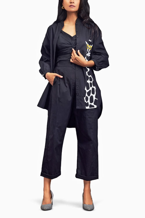 Black High-Low Shirt & Pants Co-ord Set With Patchwork