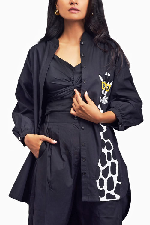Black High-Low Shirt & Pants Co-ord Set With Patchwork