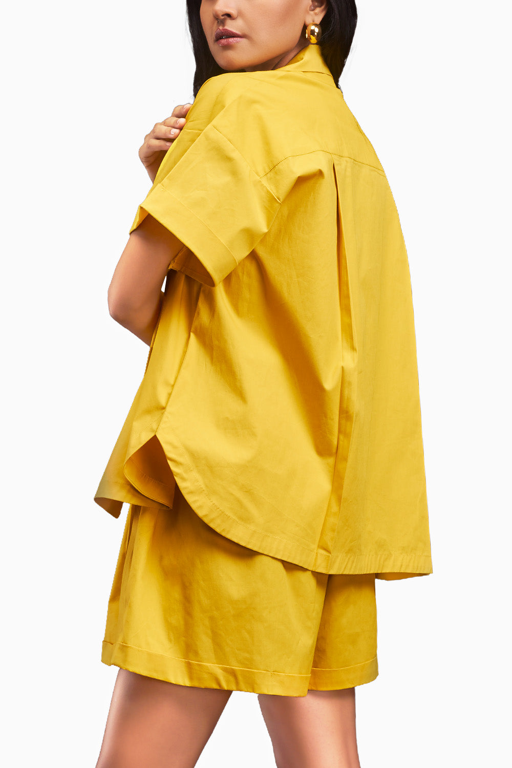 Yellow Oversized Cuban Collared Shirt Co-Ord Set With Patchwork Detailing