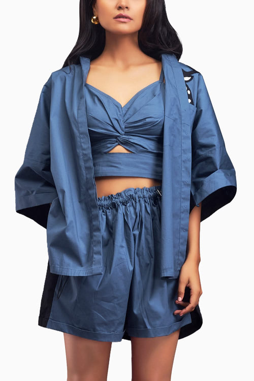 Blue & Black Oversized Co-ord Set With Patchwork Detailing