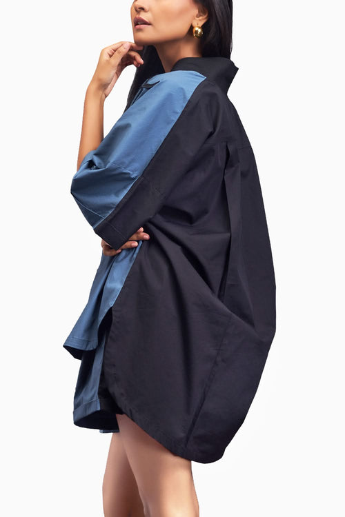 Blue & Black Oversized Co-ord Set With Patchwork Detailing